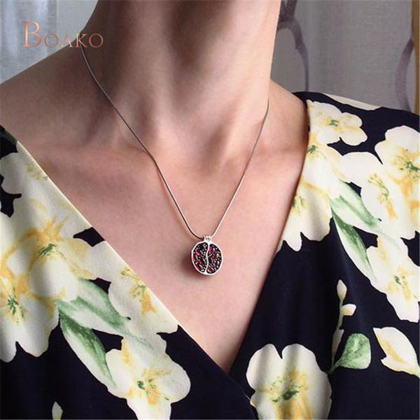 

long rose gold necklace women collares de moda 2019 fruit pomegranate necklaces chain red garnet crystal collier femme collar z4, Silver