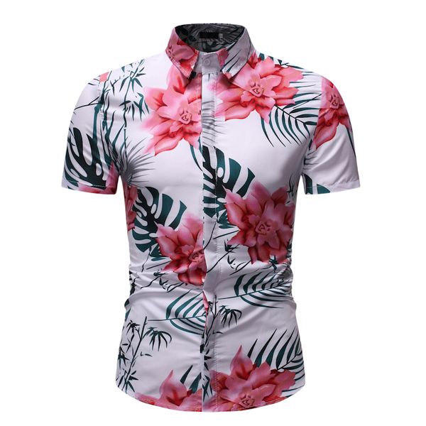 

summer men floral shirt camisa masculina 2020 brand slim fit short sleeve mens shirts beach party casual hawaiian shirt male 3xl, White;black