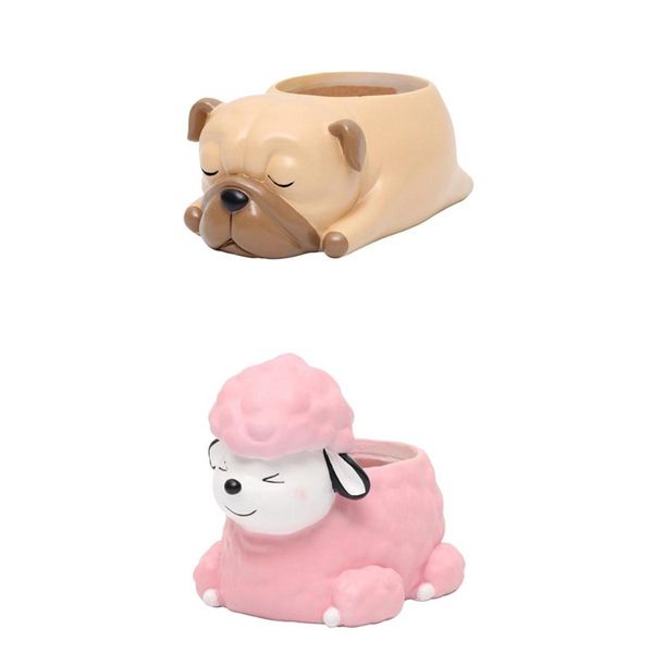 

2pieces собака цветок плантатор травы миницеха горшок домашнего офиса украшения