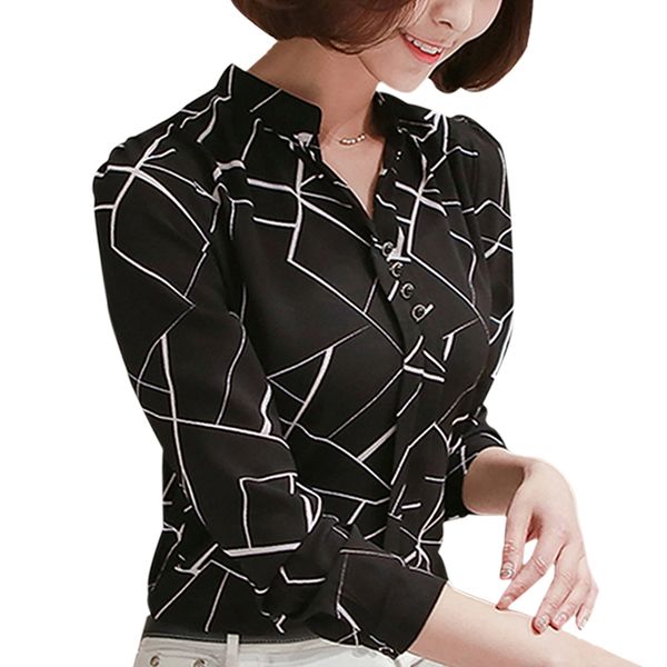 

женская шифоновая блузка-рубашка 2019 женская одежда с длинным рукавом blusas chiffon женская офисная блузка с принтом в полоску dot lady ol, White