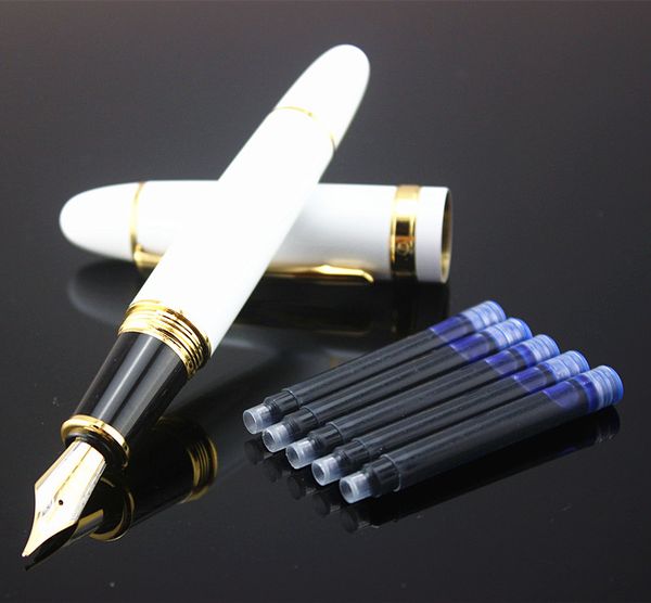 

pen logo jinhao 159 white and gold clip business calligraphy ink pen medium broad nib thick body metal fountain