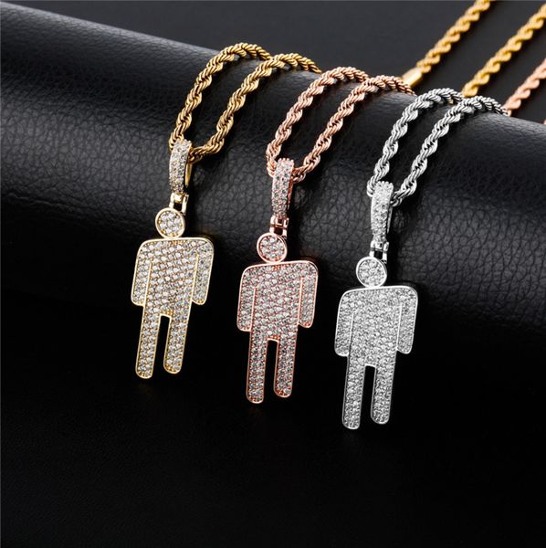 

gold silver color full cz human shaped pendant with rope tennis chain gift
