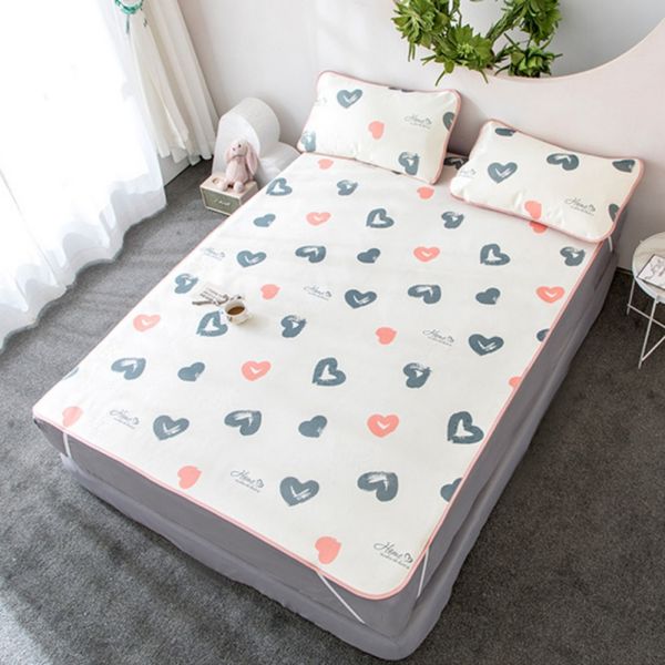 

summer cool ice silk bed supplies set-mat mattress er pad with 2 pillow covers