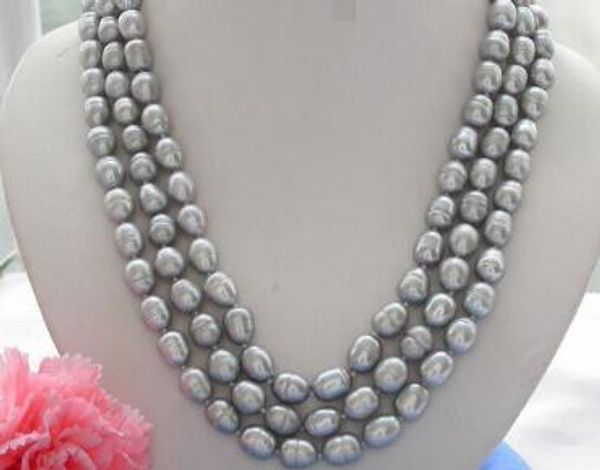 

necklace 3row gray rice freshwater cultured pearl necklace new, Silver