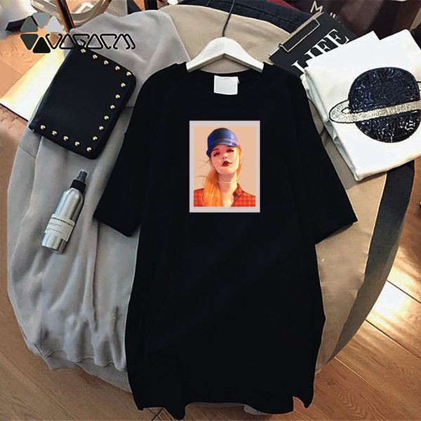 

2020 new dress designer womens dress new brand one piece loose cloth knee length dress with girl printing casual style size -4xl wholesales, Black;gray