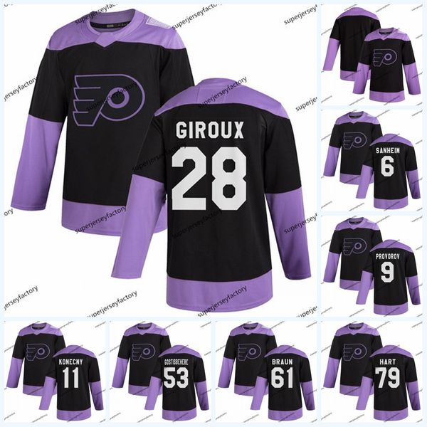 

women claude giroux philadelphia flyers fights cancer practice jersey carter hart jakub voracek ivan provorov sean couturier travis braun, Black;red