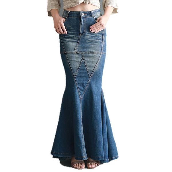 

bodycon denim skirt women vintage long skirts elegant blue high waist jeans skirts spring 2020 maxi casual mermaid pockets, Black