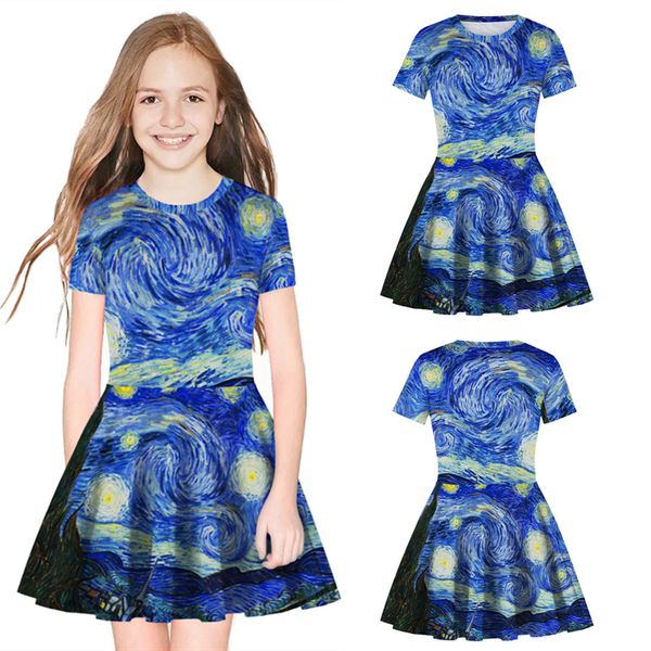 

summer girls dresses 2 designs digital 3d printed kids girls dresses princess dress kids designer clothes girls jy49, Red;yellow