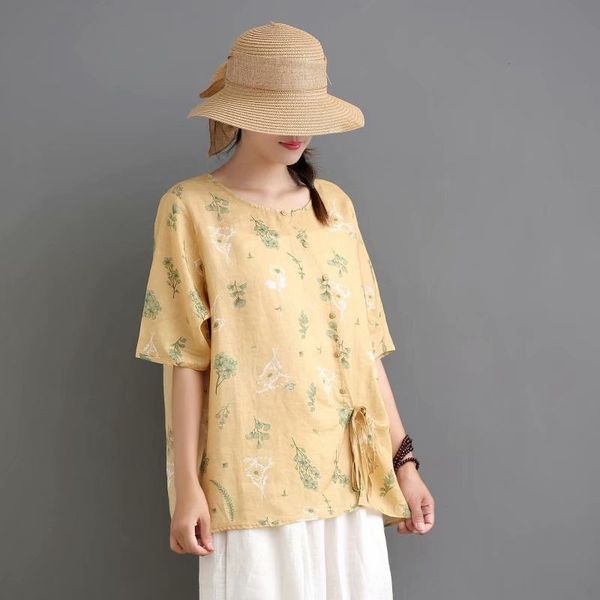 

2020 fresh and sweet all-match printed drawstring loose round collar women's short-sleeved t-shirt t-shirt zipper zipper 5449, White