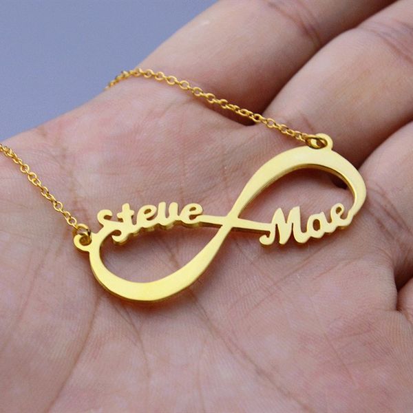 

custom two names infinity necklace personalized boho infinity double nameplate pendant choker necklace jewelry gifts for women, Silver