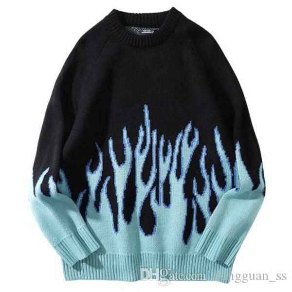 

пламя свитер для мужчин женщин harajuku ленивый пуловеры свитера осень и зима хип-хоп негабаритных вязание пуловер топ, White;black