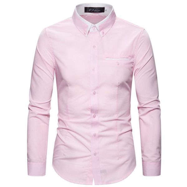 

2020 spring fall men shirt lapel neck button party formal plaid dress shirts men long sleeve shirt slim fit lt090, White;black