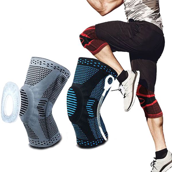 

1 pc silicone padded knee pads supports brace basketball fitness meniscus patella protection kneepads sports safety knee sleeve, Black;gray