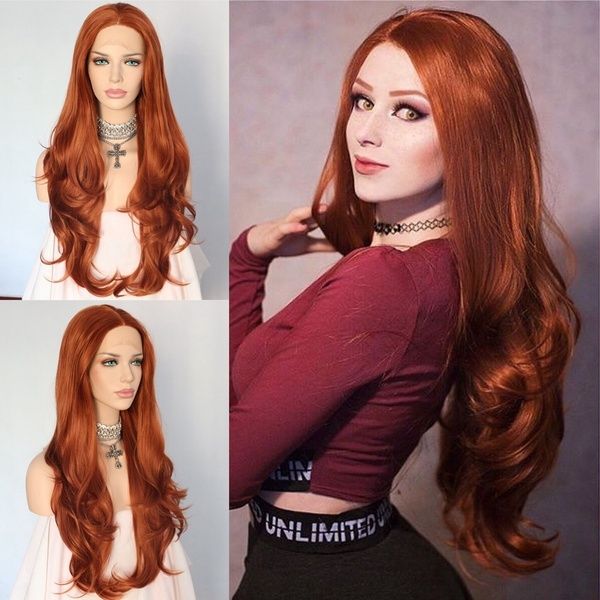 Beautiful 26inch Long Wavy Synthetic Lace Front Wigs For Women