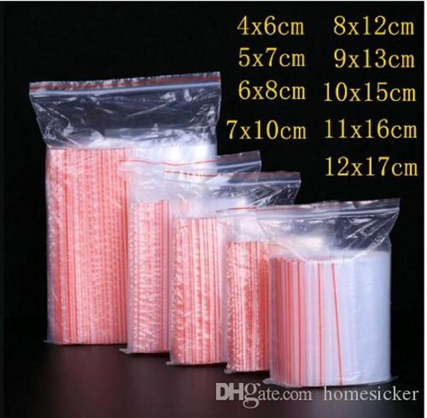 100 pcs / pacote Pequeno fecho de correr Sacos de plástico reclosable saco transparente saco de sapata saco de armazenamento de vácuo Poly Clear Bags Espessura 0.06mm