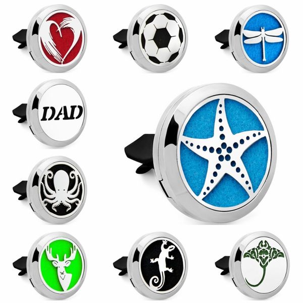 

starfish dragonfly gecko 30mm stainless steel essential oil car diffuser locket vent clip aroma perfume locket 10pcs pads random, Silver
