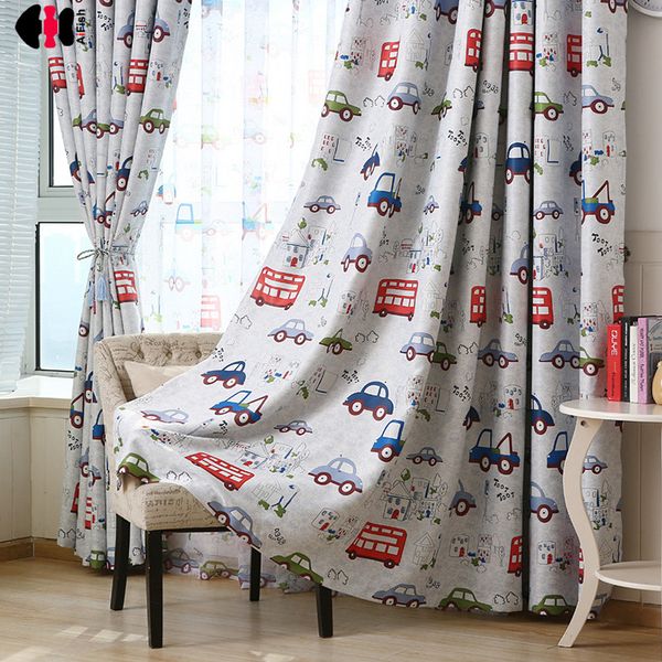 

cartoon cars bus printed kids curtains semi-blackout darkening thermal insulated window panel drapes for boys bedroom wp146c