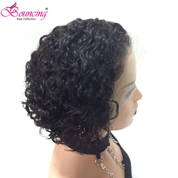 

bouncing cury short bob wigs 13x6 lace front human hair wig #1b 150 density with baby hair brazilian remy human low ratio, Black;brown