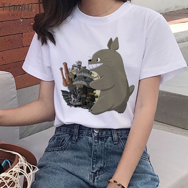 

90s graphic tshirt cute tees female totoro harajuku kawaii t shirt women ghibli funny cartoon print t shirt, White