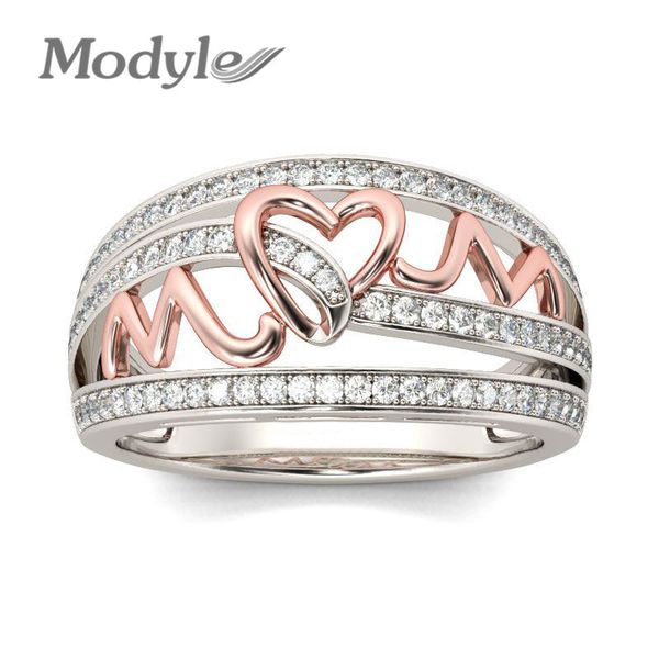 

vagzeb 2019 new love mom rose gold color heart rings for women shiny zircon rhinestone ring jewelry mother's day birthday gift, Slivery;golden