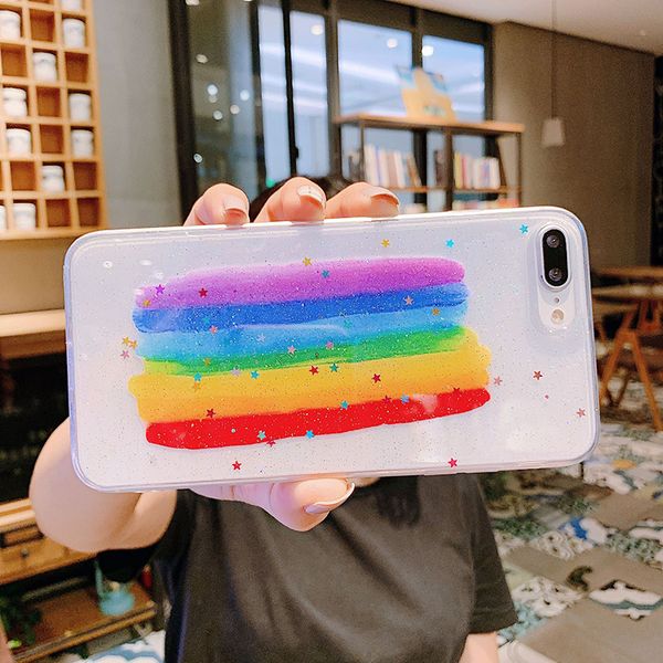 

for iphone xs max xr phone case rainbow painting simple stars 6 7 8 x plus hard back soft side cell phone cases