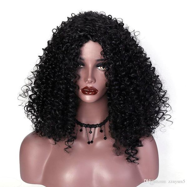 

афро странный вьющийся парик высокотемпературные синтетические натуральные волокна волос короткие черные парики хэллоуин косплей парик беспл, Black