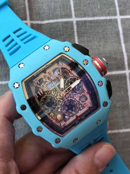 

New RM Luxury Watches Mens Top Brand нержавеющей мода часы Скелет резинка Дата Хронограф Все Рабочая Man Gold Наручные часы