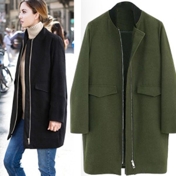 

womens winter lapel trench coat zipper jacket loose plus overcoat outwear abrigos mujer invierno 2019 soft touch casual women's, Black
