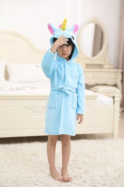 

retail dropship boys, girls, soft fleece flannel, stars, unicorns, cartoon pajamas, children's home wear bathrobes 5 colors, Blue;red