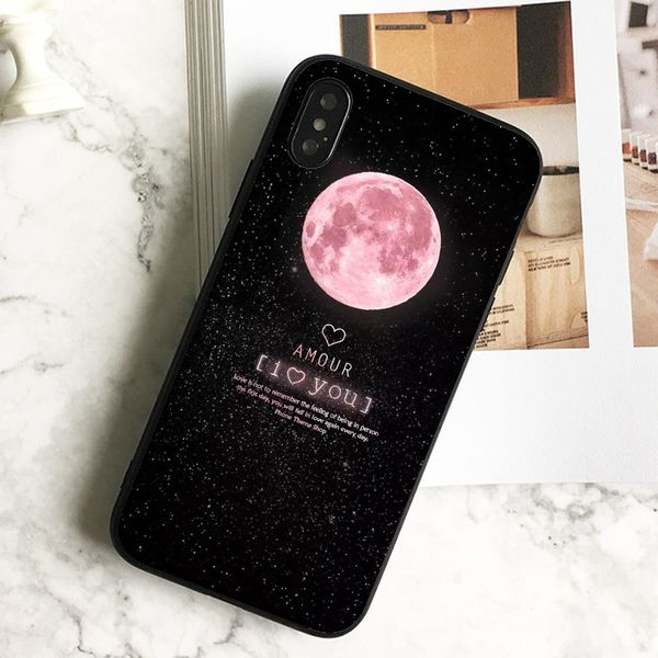 

fundas luxury pink space moon phone case for iphone 11 pro xs max xr 8 7 6s plus 5 se case soft black tpu silicone cover.