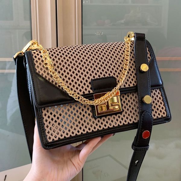 

crossbody bag single shoulder package woman hollow out bags fashion flip over messenger bag small square bag chain letter