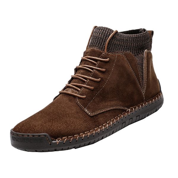 

soft vintage men boots suede leather western ankle boots men waterproof winter work casual shoes sneakers cowboy botas, Black