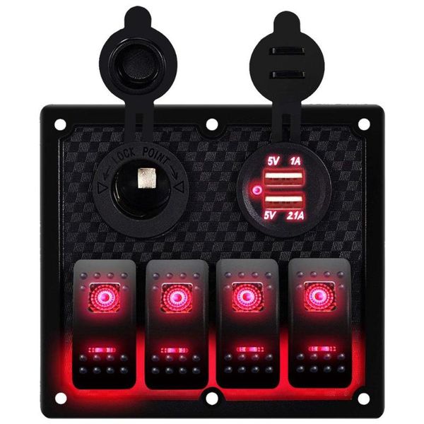 

4 gang 12v rocker switch panel for rv marine car vehicles truck boat waterproof, digital voltmeter display dual usb charger