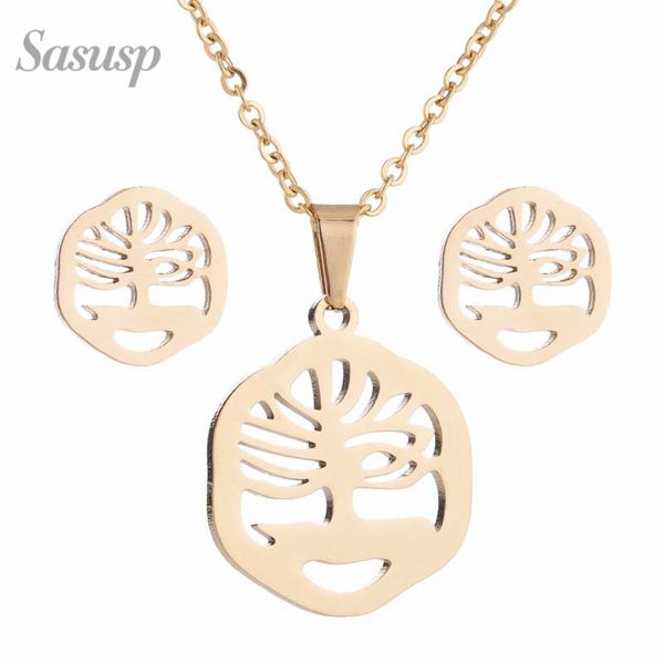 

sasusp tree of life pendant necklaces for girls graduation stainless steel plant necklace sweater chain friend gift, Silver
