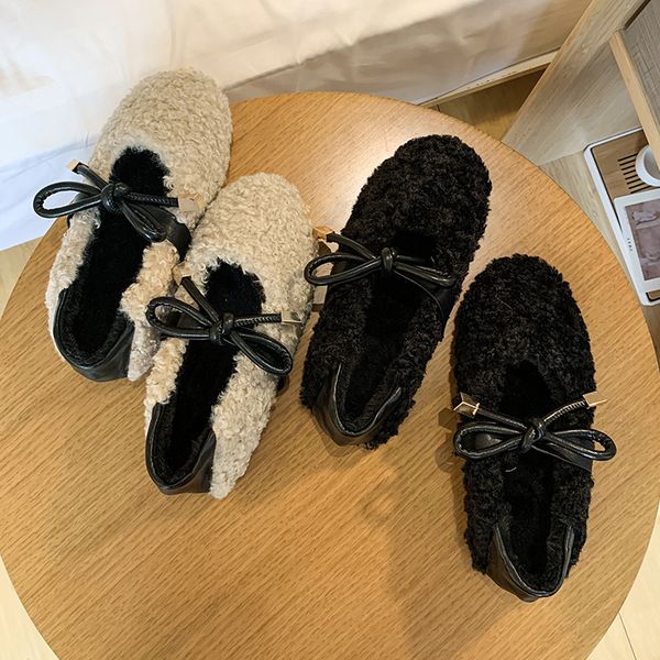 

bow peas shoes winter women shoes new peas female wild warm lazy female flat bottom plus velvet cotton u12-87, Black