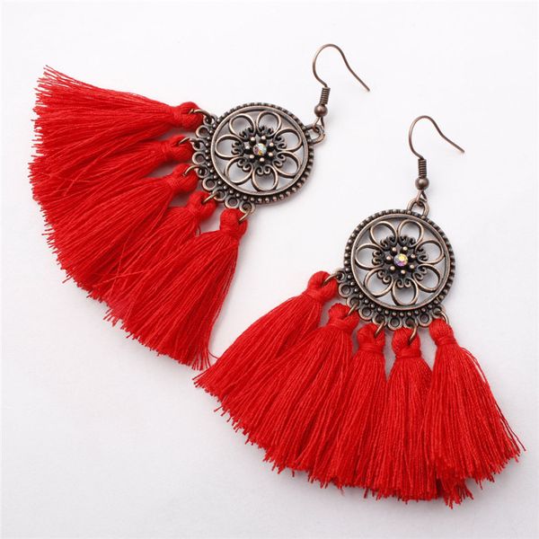 

fringe vintage copper boho bohemian ethnic tassel drop dangle hanging handmade cotton rope earrings for women, Silver