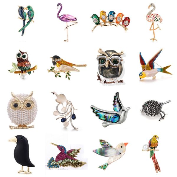 

parrot flamingo swallow pigeons phoenix bird brooches enamel animal brooch for women men crystal brooch pins gifts, Gray