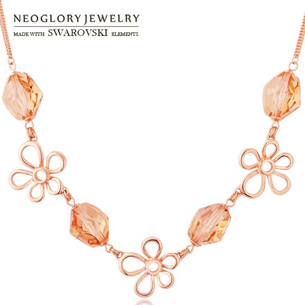 

neoglory crystal charm necklace champagne gold color elegant flower style romantic embellished with crystals from, Silver