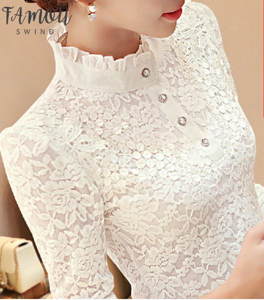 

new 2020 autumn women long sleeve fashion lace floral patchwork chiffon blouse shirts lace casual slim blusas, White