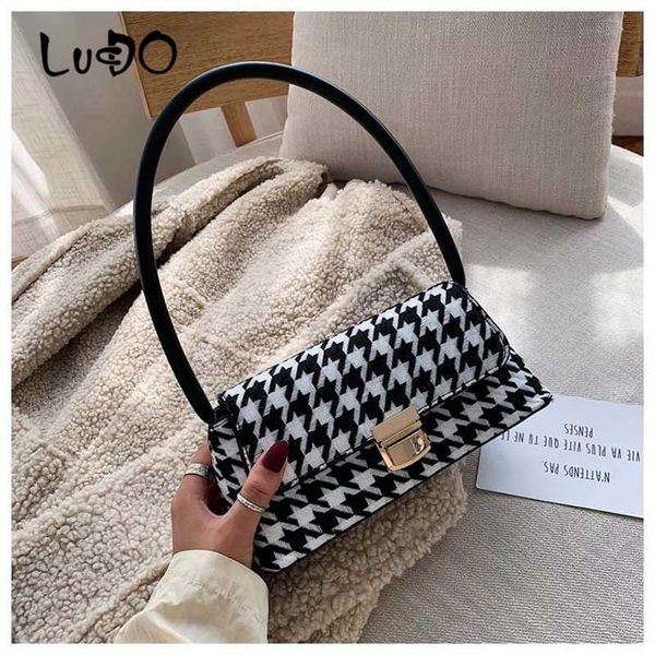 

lucdo new crossbody bag retro striped plaid underarm baguette phone bag for woman ladies shoulder slung female handbag purse sac