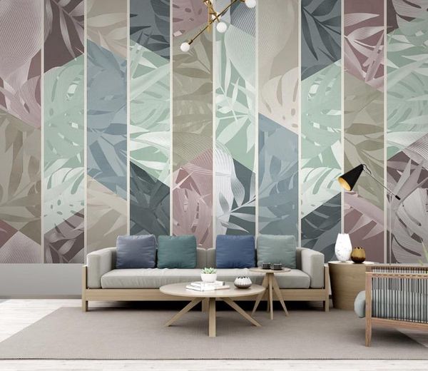 

mural custom wallpaper 3d murals nordic tropical plant leaves geometric pattern wall paper home decor mural living room