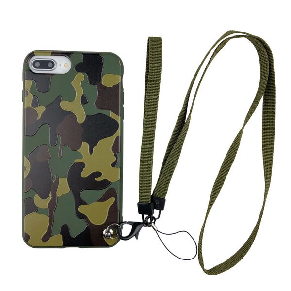 

luxury designer neck strap phone cases for iphone 11 pro xs max xr x 7 8 plus case relief military camouflage pattern cover with lanyard