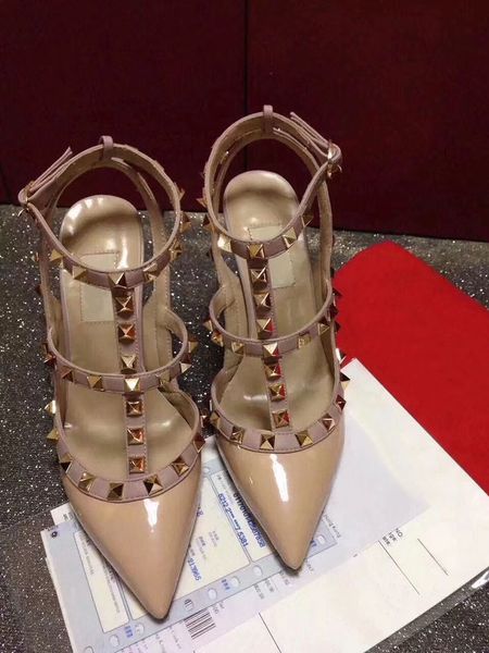 

2019women high heels sandals wedding shoes leather rivets sandals women studded strappy dress shoes high heel 9.5cm original, Black