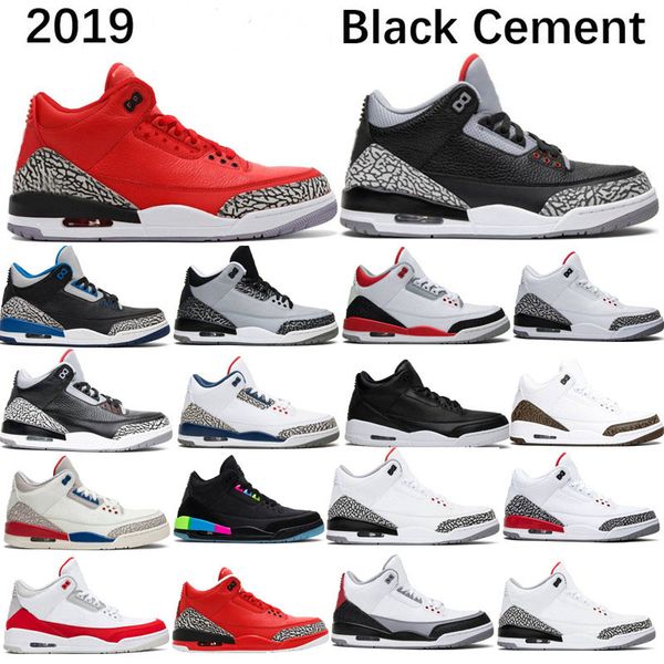 

2019 3 basketball shoes mens 3s wolf grey red hall of fame fire red black white cement sport sneaker katrina true blue size 7-13