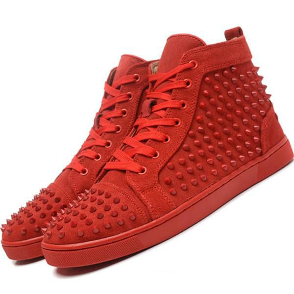 

2019 studded spikes casual flats red bottom luxury fashion shoes new for men and women party designer sneakers lovers genuine leather, Black