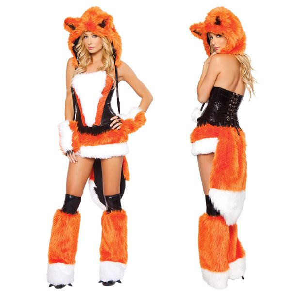 

2019 new womens orange halloween party costumes outfit fancy animal cosplay dress with big tail, Silver