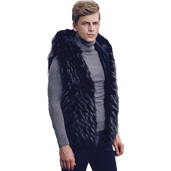 

winter new tide men's fur vest men's vest plush jacket winter cardigan large size jacket more size s-5xl 6xl, Black