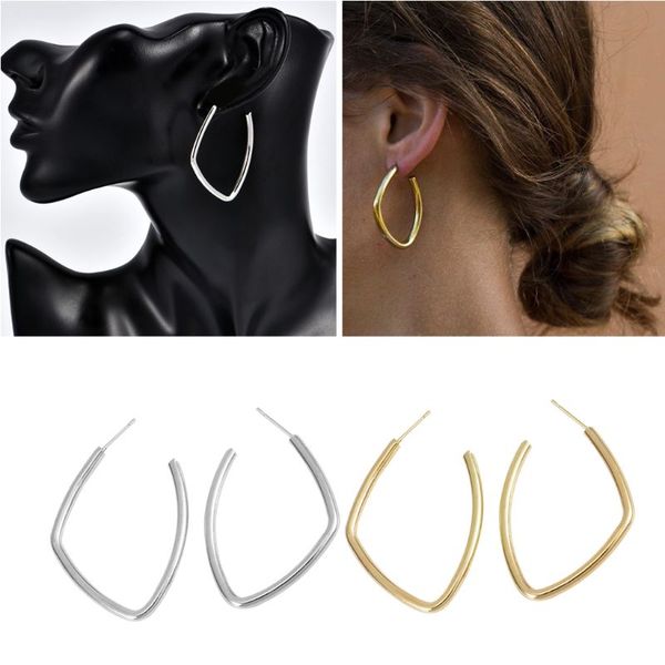 

minimalist metal large irregular geometric hoop earrings women fashion jewelry, Golden;silver