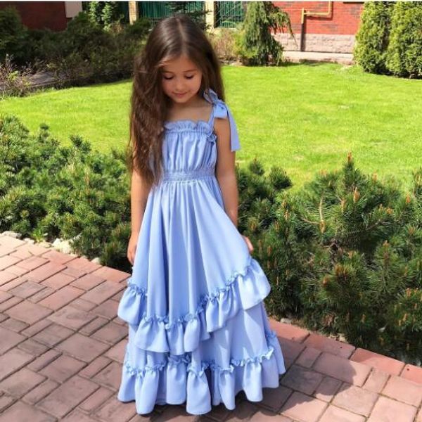

princess children girls summer dress sleeveless strap toddler kids tutu party dresses maxi long sundress pageant one pieces, Red;yellow