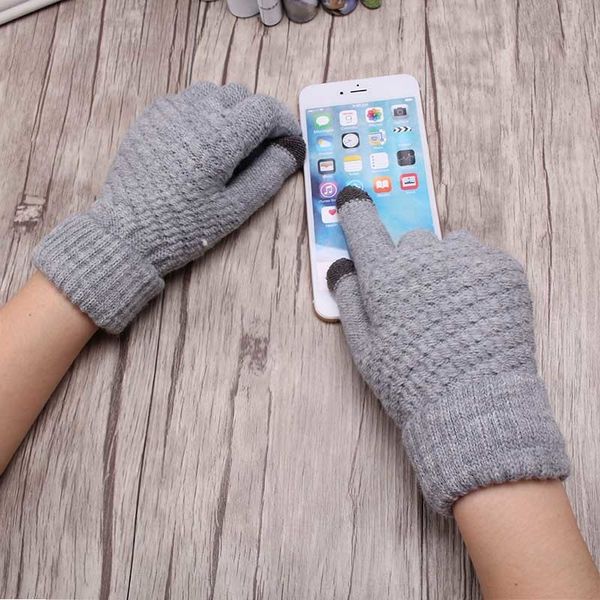 

knitted gloves women men kid warm winter fashion full finger mittens lady female stretch crochet thick solid woolen screen luvas, Blue;gray